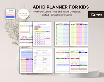 Bunter ADHD Planer für Kinder, visueller Stundenplan (Digitaler Download)