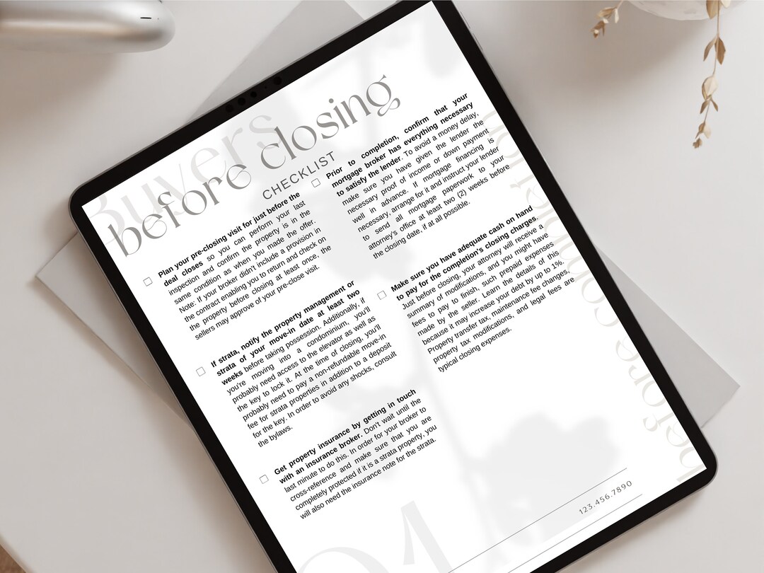 Buyers Before Closing Checklist, Realtor Client Checklist, Buyer's ...