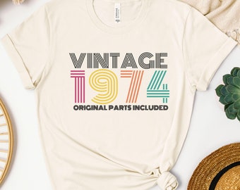 Maglietta personalizzata vintage con l'anno di nascita del 1974, idee regalo per il 50° compleanno per lui e per lei, regalo di compleanno per mamma e nonno, regalo per il 50° compleanno, maglietta Milestone