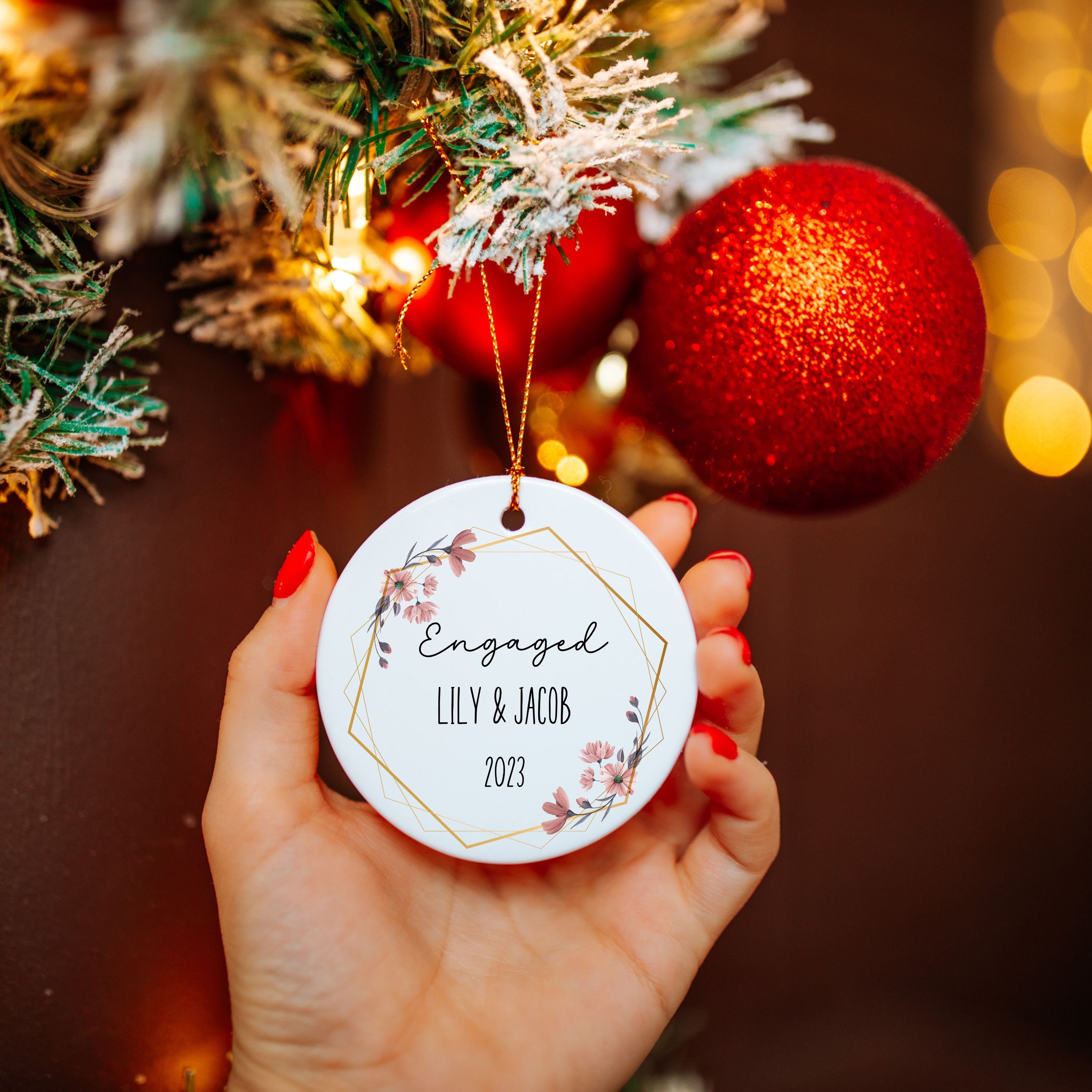 Engaged Christmas Ornament, Custom Engagement Keepsake