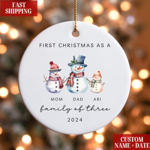 Family of Three Christmas Ornament, Family of 3 Family Ornament, First Christmas Ornament, Personalized Baby's First Christmas Ornament Gift