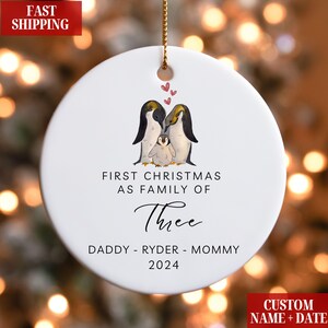 Family of Three Christmas Ornament, Family of 3 Family Ornament, First Christmas Ornament, Personalized Baby's First Christmas Ornament Gift