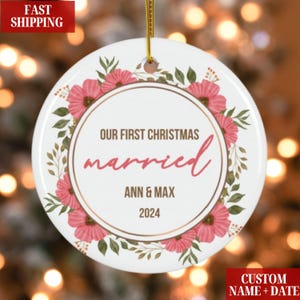 First Christmas Married Ornament Christmas Personalized Couple Gifts for Newlyweds Ornament For Christmas Keepsake for Wedding Day Gift 2024