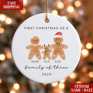 Family of Three Christmas Ornament, Family of 3 Family Ornament, First Christmas Ornament, Personalized Baby's First Christmas Ornament Gift