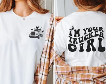 Camiseta retro de camionero para mujer, camiseta de chica camionera, nueva camiseta de camionero, regalo para papá y mamá de camionero, regalo de cumpleaños de camionero, camiseta de esposa de camionero