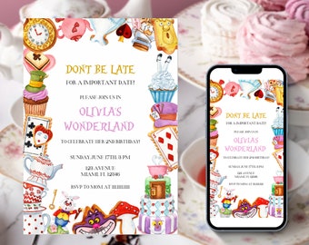 Editable Alice in Wonderland Birthday Invitation, Alice in Wonderland Invitation, Alice in Wonderland Party Template, Mad Tea Party,TEMPLEET