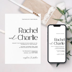 Minimalist Wedding Invitation Template , Wedding Invitation, Edit with TEMPLETT, Instant Download, Mobile Invite, Wedding Digital, RACHEL