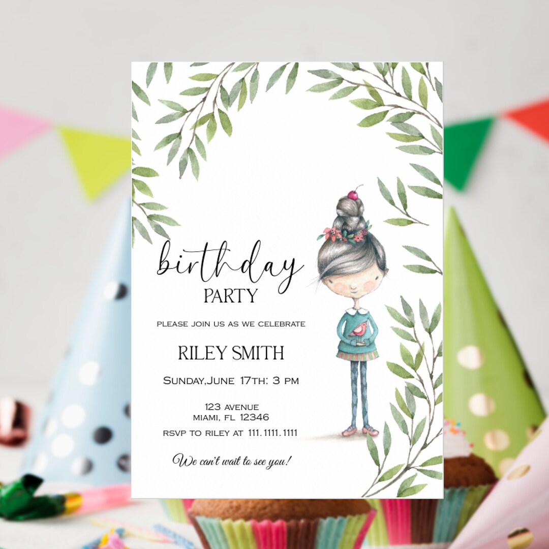 Editable Little Girl Birthday Invitation Little Girl Birthday - Etsy