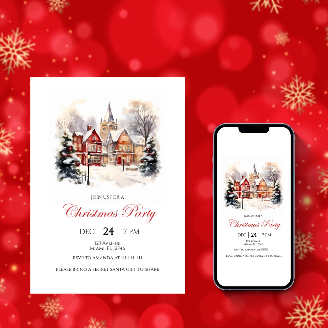 Editable Christmas Party Invitation Holiday Party Template Etsy