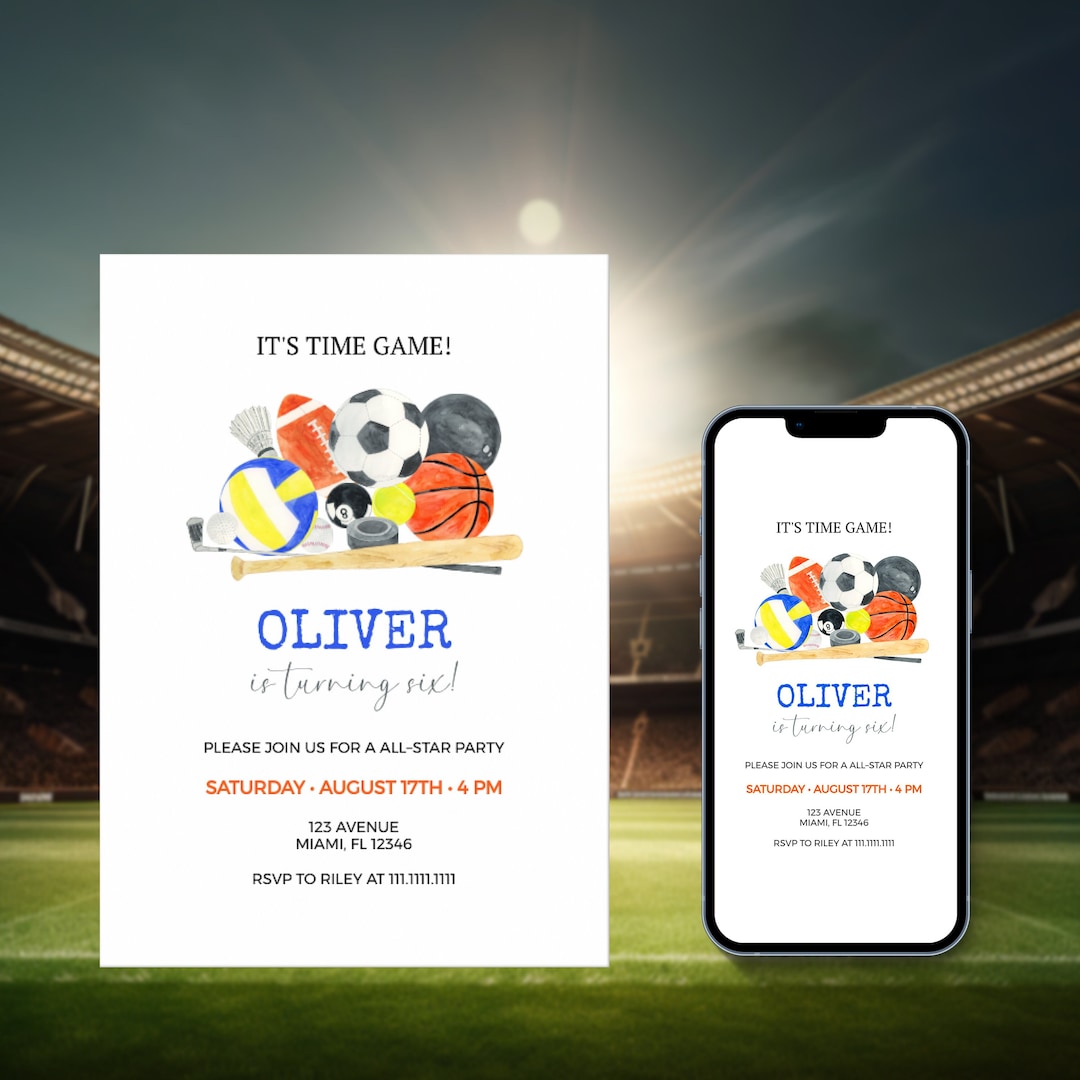 Editable Sports Birthday Invitation Party Invitation All Etsy