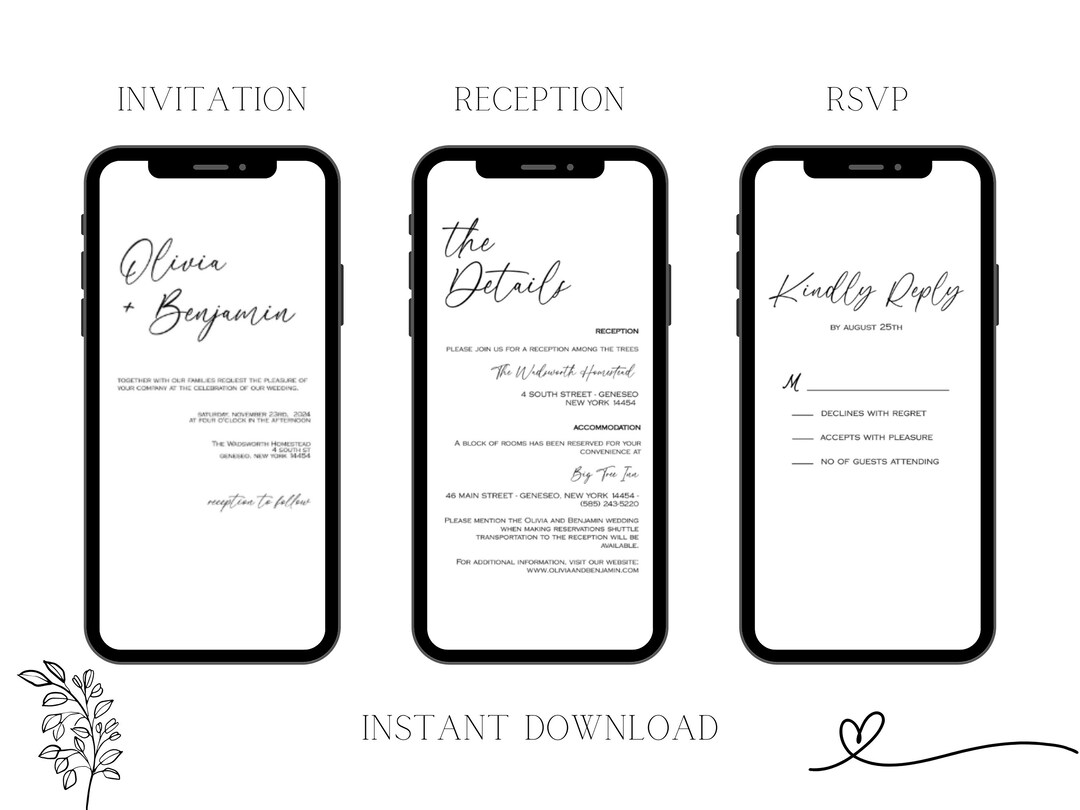 Minimalist Electronic Wedding Invitation Template, Details and Rsvp