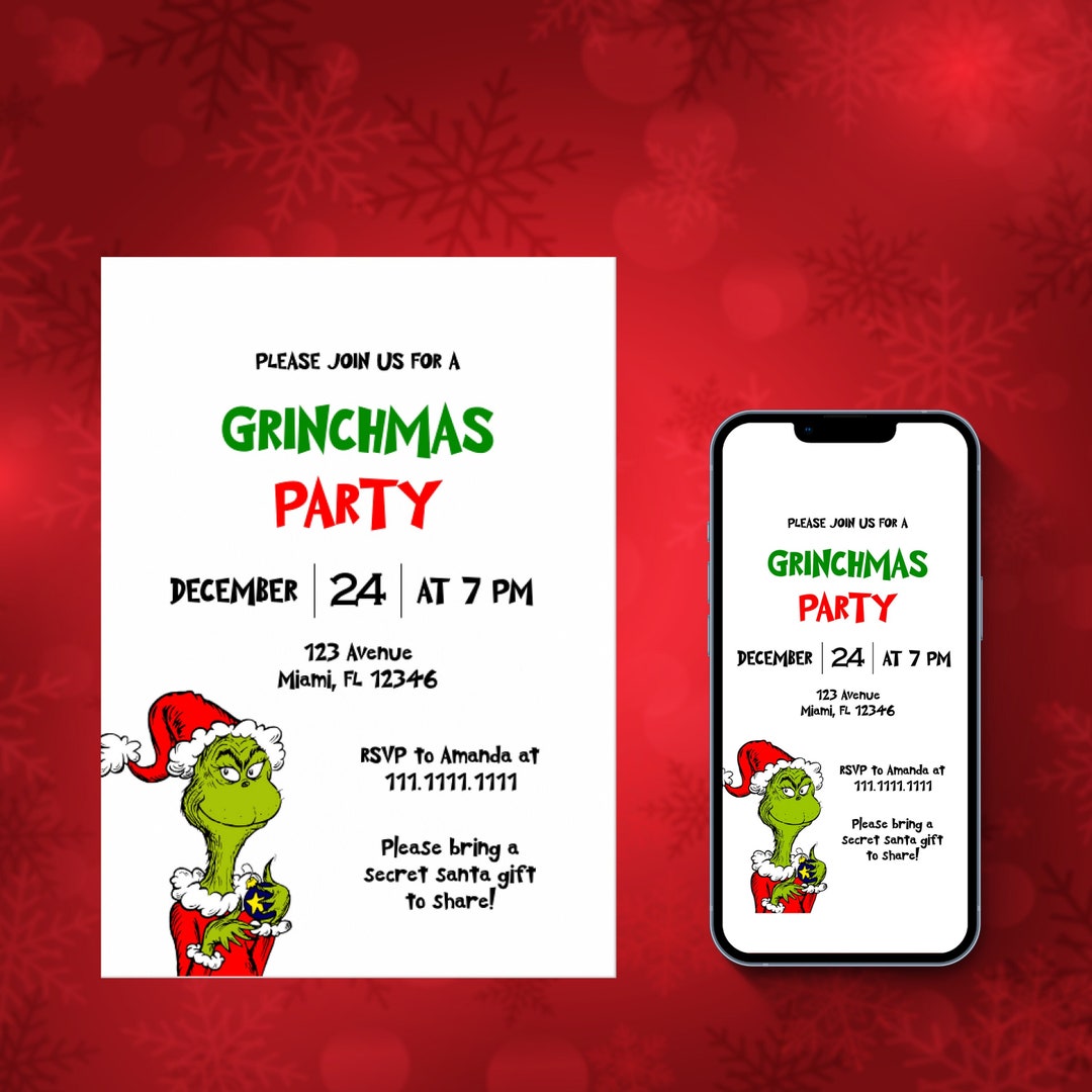 Editable Grinchmas Invitation, Grinchmas Christmas Party Invitation ...