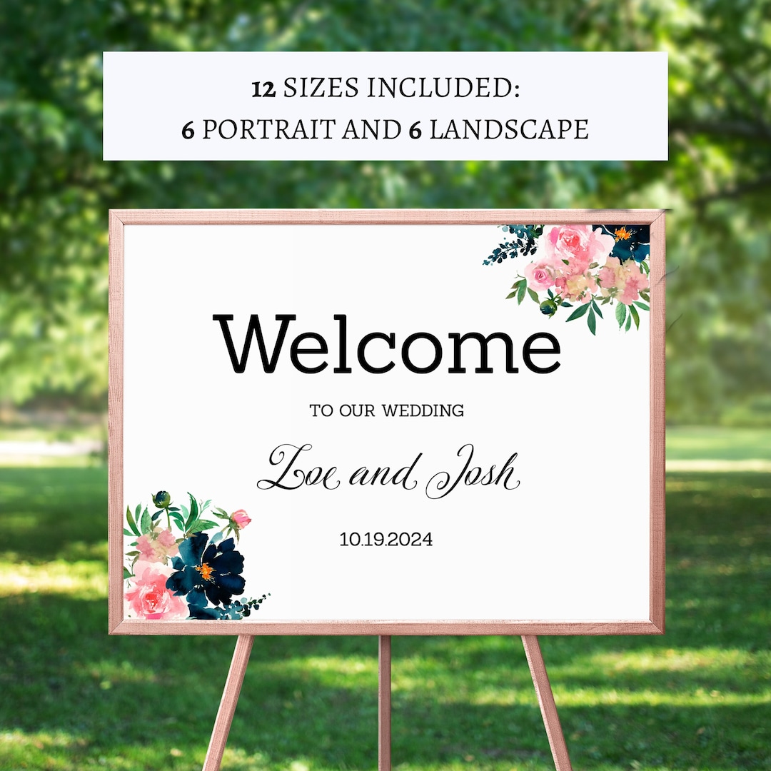 Editable Welcome Sign, Welcome Sign Template, Navy & Blush Welcome Sign ...