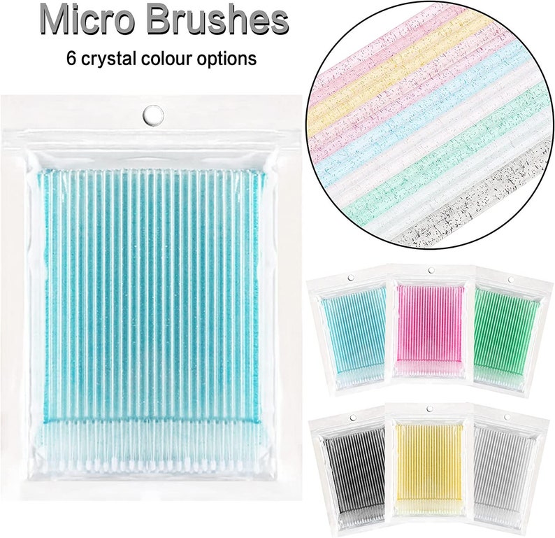 100 Disposable Eyelash Extension Micro Brush Applicator Make up Mascara Swab Glitter Blue