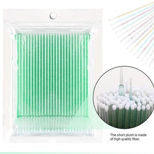 100 Disposable Eyelash Extension Micro Brush Applicator Make up Mascara Swab Glitter Green