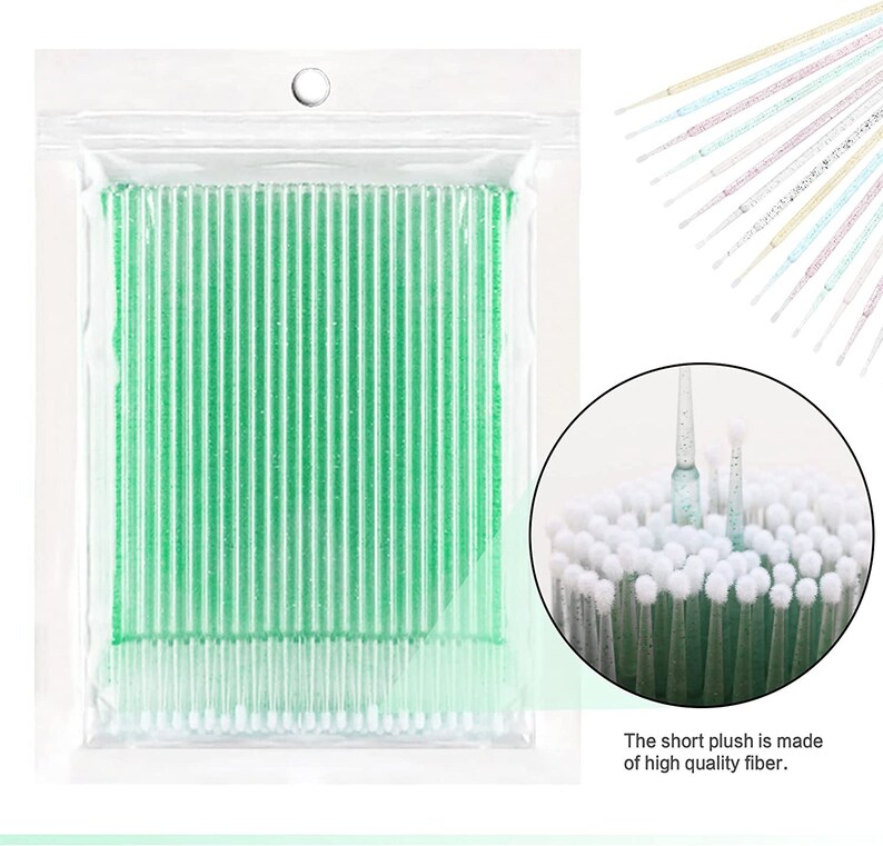 100 Disposable Eyelash Extension Micro Brush Applicator Make up Mascara Swab Glitter Green