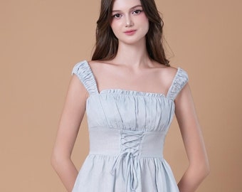 PRISTINE Linen Dress, Summer Linen Dress, Custom Made, Beach Dress, Sun Dress, Baby Blue linen dress, Maxi dress, Romantic Dress For Woman