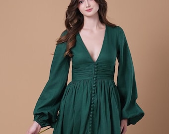 Linen Dress SARAH, Romantic Dress, Linen Wedding dress, Reception Bridal Gown, Wedding guest dress, Linen Clothing Made To Measure