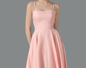 Linen Dress EVERLINE, Double Spaghetti dress, Full Circle Dress, Minimalist Form Fitting Dress, Women Linen CLothing, Bridesmaid dress