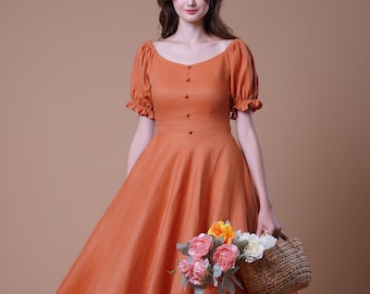 Linen Dress SISTER, Cottagecore Dress, Fit And Flare Fall Dress, Linen Summer Dress, Bridesmaid Dress, Flowy Dress, Women Linen Clothing