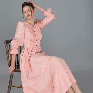 Linen Dress MARIBELLE, Modest Linen Dress, Puff Sleeve Dress, Cottagecore Dress, Holiday dress, Wedding guest dress, Vintage Inspired Dress