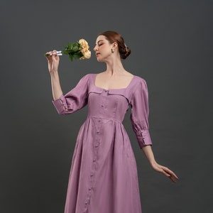 Linen Dress ROMANCE, Vintage Linen Dress, Lilac linen dress, Victorian dress, Linen Maxi dress, Women Linen Clothing, Cottagecore dress