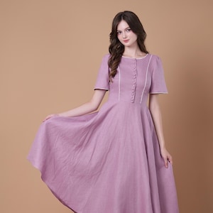 Linen Dress SPRING, Cottagecore dress, Fit And Flare A Line Dress, Summer Linen Dress, Button Down Dress, Romantic Linen CLothing For Women