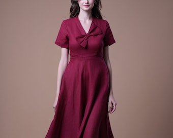 Linen Dress ROBIN, Famous 1950s Swing Dress Inspired, 1950s Fashion, , Linen Midi Dress, Linen Swing dress, Vintage dress, Retro Dress