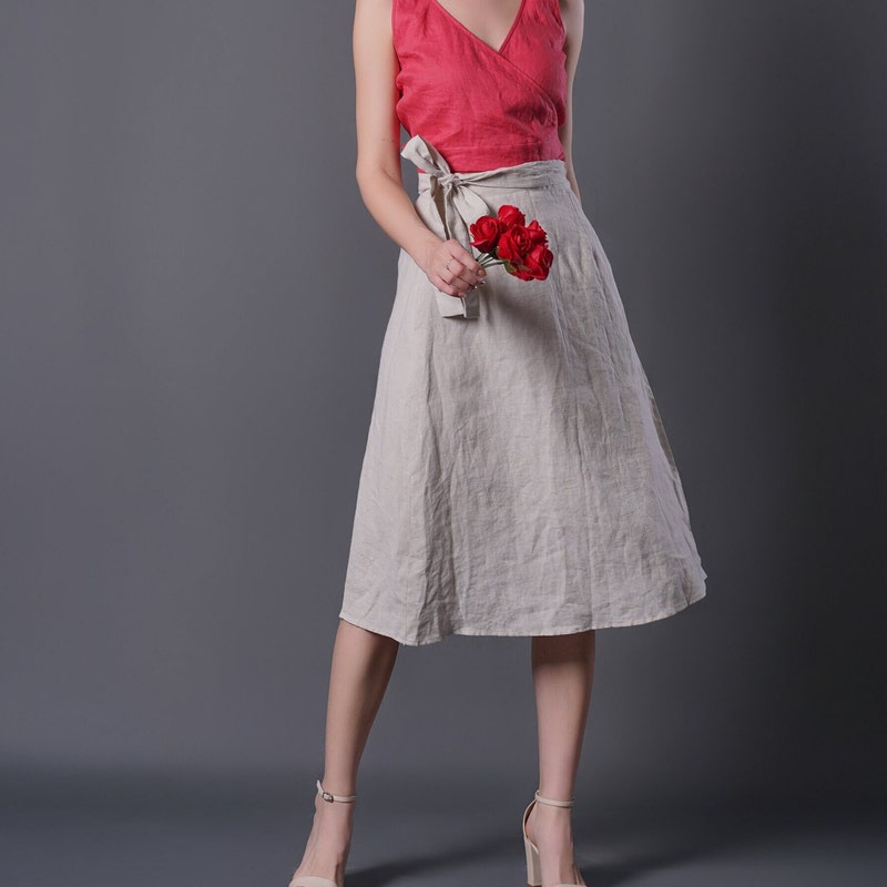 Floral Print Linen Wrap Skirt