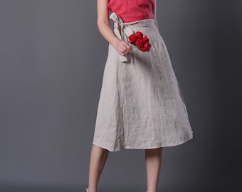 Linen Wrap Skirt SIM, Adjustablee Waist, Natural Linen skirt, Linen Midi Skirt, A Line skirt, Linen Summer Skirt, Plus Size Linen Clothing