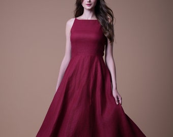 Linen Dress OSCAR, 1950s Linen Dress, 1950s Fashion, Audrey Hepburn inspired, Linen Midi Dress, Linen Swing dress, Vintage dress,