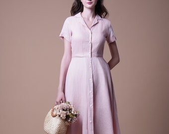 1950s Linen Dress ION, Summer linen dress, Linen formal dress, Cottagecore dress, A Line Dress, 1950s fashion, Linen Women Clothing