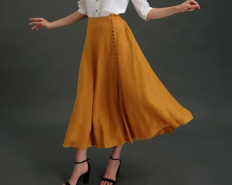 Linen Maxi Skirt GREEN, Summer Linen Skirt with Pockets, Linen Long Skirt, Vintage Linen Skirt, Handmade Linen Clothing