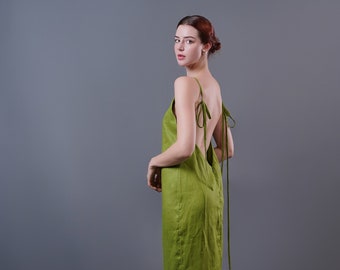 Open Back Linen Dress MILL, Linen Sun Dress, Long Linen Dress, Linen Slip Dress, Sexy Linen Dress, Summer dress,
