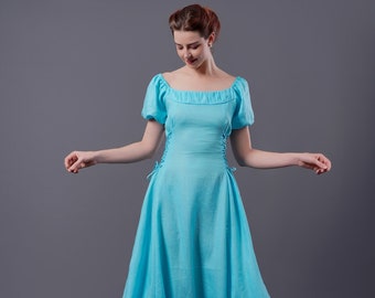 Linen Dress LAYLA, Cottagecore Linen Dress, Blue linen dress, Linen Wedding dress,  Romantic Linen Dress, Maxi linen dress