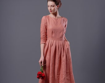 Linen MIDI / MAXI Dress With Sweetheart Neckline - Straight Sleeve Linen  Long Dress - Wedding Guest Linen Dress - Ruffle Hem Linen Dress - Etsy