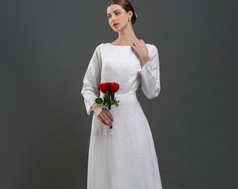 Modest Wedding Dress LISBON, Linen Wedding Dress, Simple Weddingg dress, Alternative Wedding dress, Casual Wedding Dress