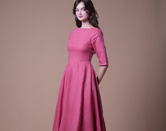 Linen Dress RENEE, Embroidery 1950s Swing Dress, Cottagecore Linen dress, A Line Dress, Fit And Flare, Form Fitting Dress, 1950s Fashion