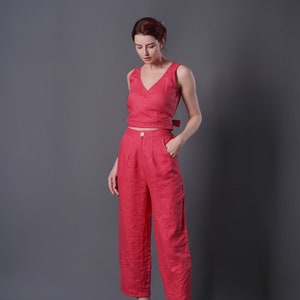 Linen Pants CORAL, Linen Trousers, Pink linen trousers, Pants with Pockets, Soft linen  clothing, Women Linen Pants