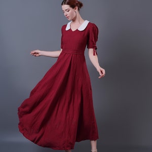 Vintage Linen Dress LONDON, Maxi Linen Dress,Puffed Sleeves Linen Dress, Handmade dress, Linen Clothing for Women