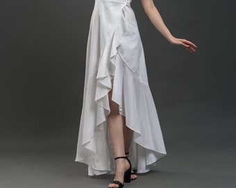 Linen Wedding Dress DOVE, Linen BridalGown, Modest Wedding Dress with train, Wrap Line dress, Alternative wedding dress