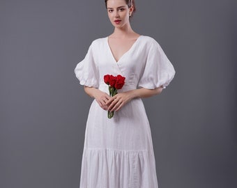 Linen Wedding Dress BOHO, Modest Wedding Dress, Alternative  Wedding dress, Maxi Linen dress, Forest Wedding dress