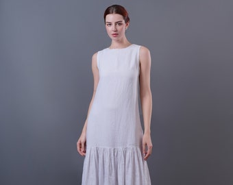 Low Waist Linen Dress, Relaxed fit Linen Midi Dress Handmade linen dress, Linen Summer dress,  Women Linen Clothing
