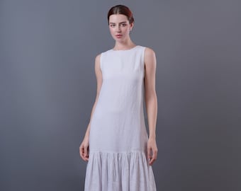 Low Waist Linen Dress SUN, Relaxed fit Linen Midi Dress Handmade linen dress, Linen Summer dress,  Women Linen Clothing