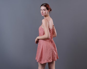 Open Back Linen Dress, Shift Silhouette Linen Sun Dress, Short Linen Dress, Linen Slip Dress, Sexy Linen Dress, Summer dress