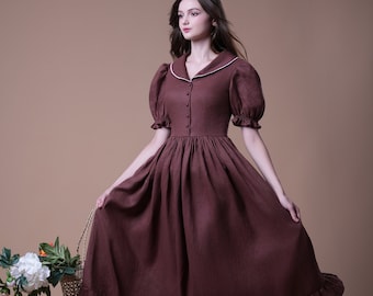 Linen Dress MILK, Cottage Core dress, A Line Dress, Fit And Flare, Form Fitting Dress, Summer Dress, Linen CLothing For Women