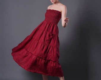 Linen Maxi Skirt LUNA2, Tiered Pocket Maxi Skirt, Paclets, Natutal Linen, Flexible waistband, Summer Linen Skirt, Stretchy Linen Skirt