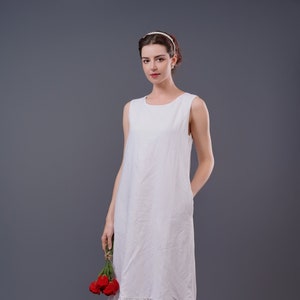 Casual Linen Dress PEPPER, Relaxed fit Linen Midi Dress Handmade linen dress, Linen Summer dress,  Women Linen Clothing