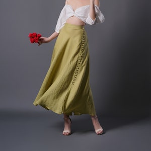 Linen Maxi Skirt GREEN, Summer Linen Skirt with Pockets, Linen Long Skirt, Vintage Linen Skirt, Handmade Linen Clothing image 1