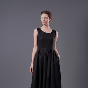 Round Neck Linen Dress with Thick Straps, Summer Autumn Dress, Sundress, Sleeveless Linen Dress, Linen Tunic, Gift For Her, Xmas Gift